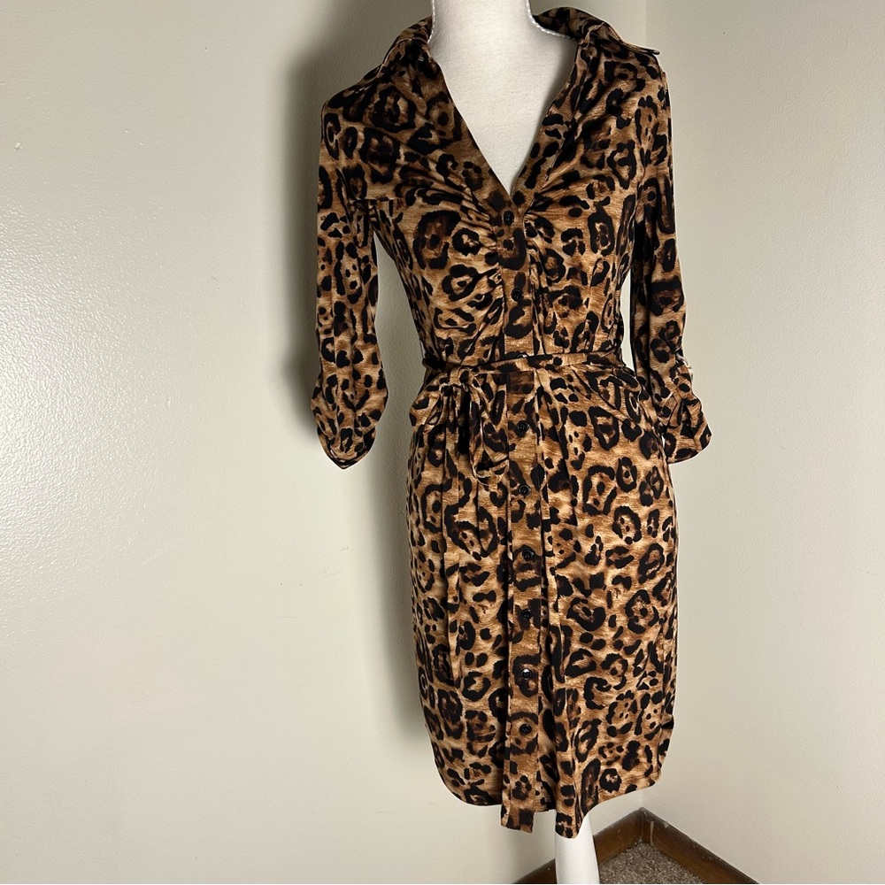 INC International Concepts Leopard Print Shirt Dress Tie Waist